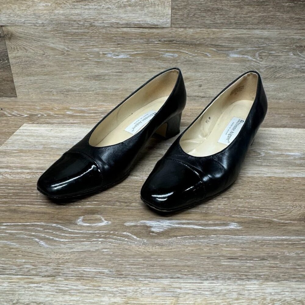 Etienne Aigner Time Black Leather Block Heel Shoes Women's Size 9.5